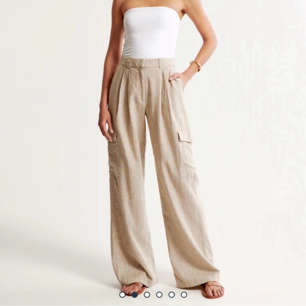 Abercrombie & Fitch Sloan Linen Blend Wide Leg Trouser Cargo Size XXS
